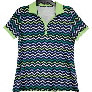 ✨Kim Rogers Blue and Green Chevron Polo Shirt